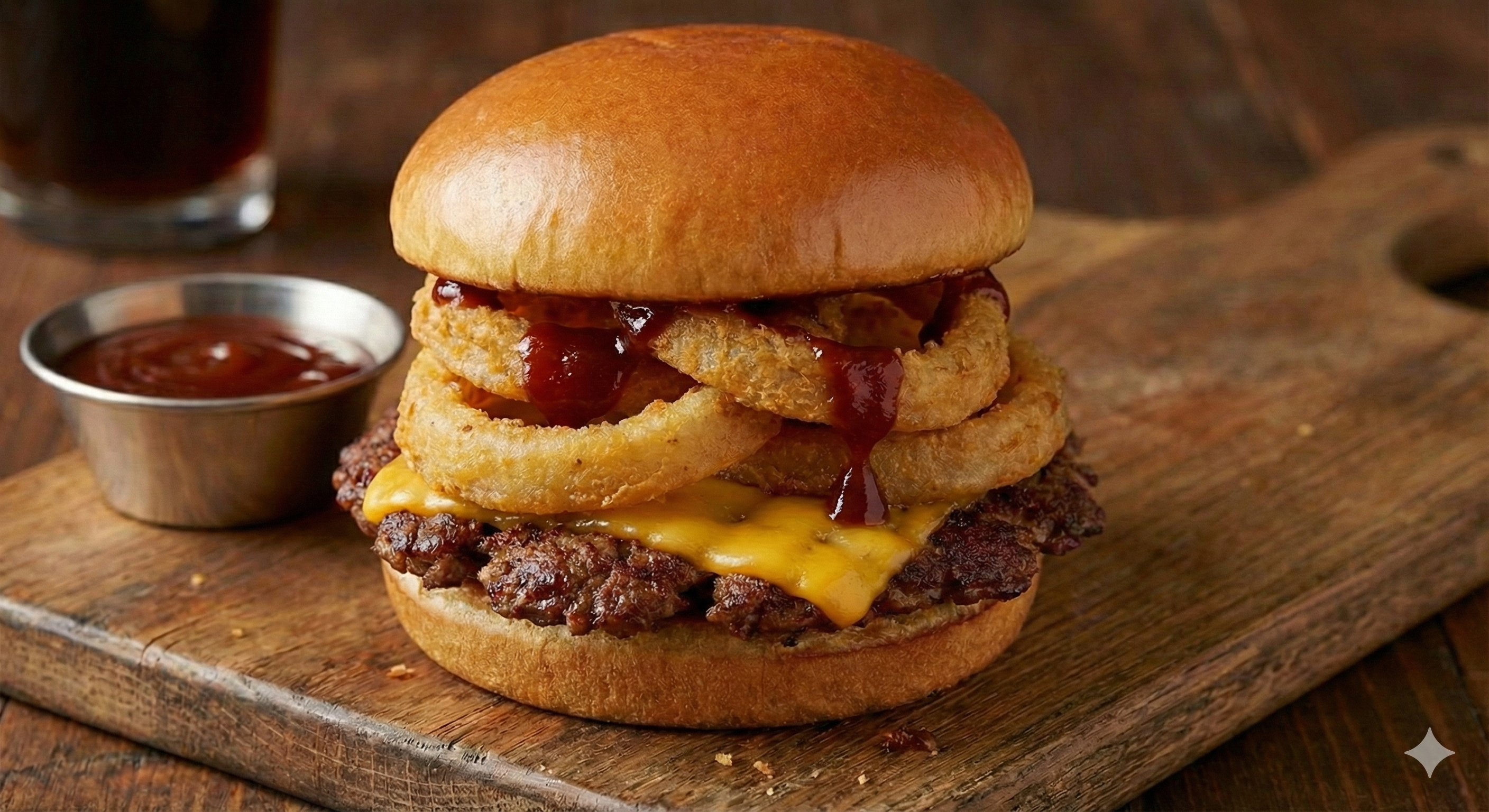 Western Smash Burger with onion rings